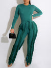 Gorgeousladie Solid Bodysuit & Fringe Pants Set