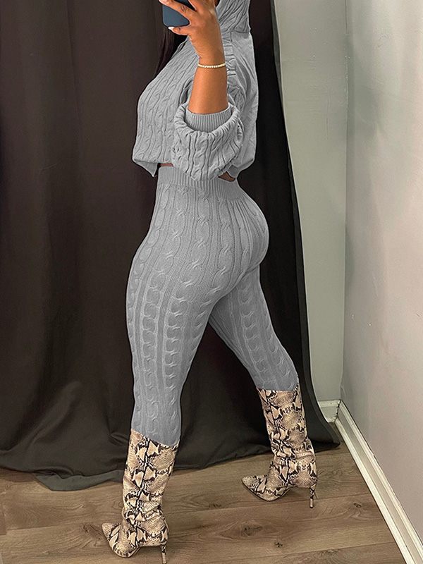 Gorgeousladie Solid Knit Hoodie & Pants Set