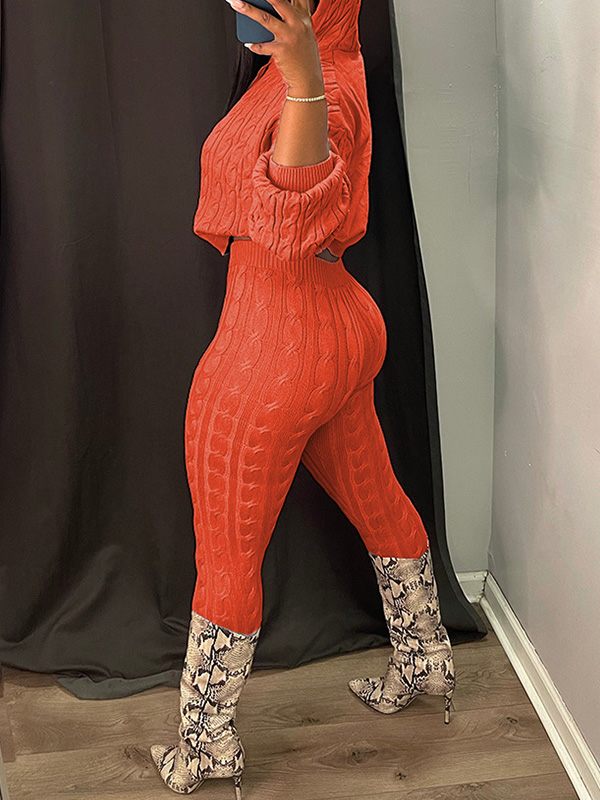 Gorgeousladie Solid Knit Hoodie & Pants Set