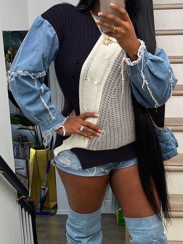 Gorgeousladie Denim Combo Colorblock Sweater