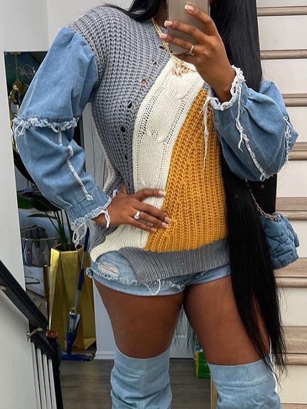Gorgeousladie Denim Combo Colorblock Sweater