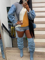 Gorgeousladie Denim Combo Colorblock Sweater