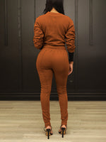 Gorgeousladie Solid Sweatshirt & Zip Pants Set