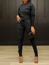 Gorgeousladie Solid Sweatshirt & Zip Pants Set