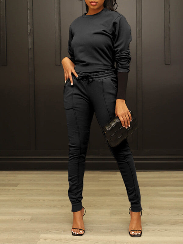 Gorgeousladie Solid Sweatshirt & Zip Pants Set