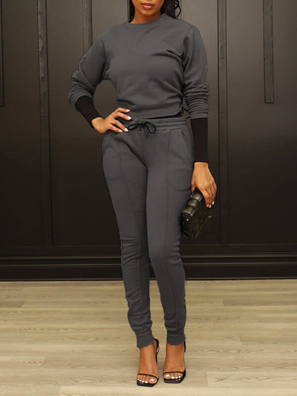 Gorgeousladie Solid Sweatshirt & Zip Pants Set