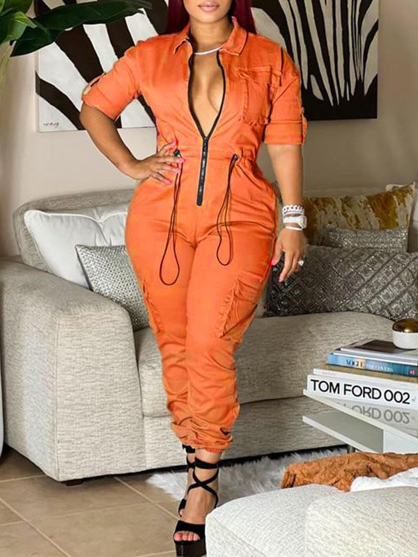 Gorgeousladie Zip-Front Cargo Jumpsuit