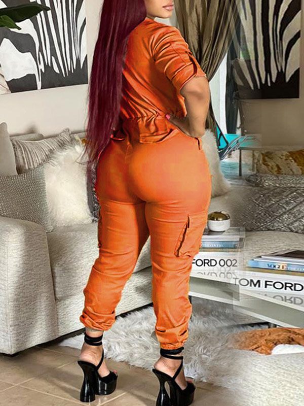 Gorgeousladie Zip-Front Cargo Jumpsuit