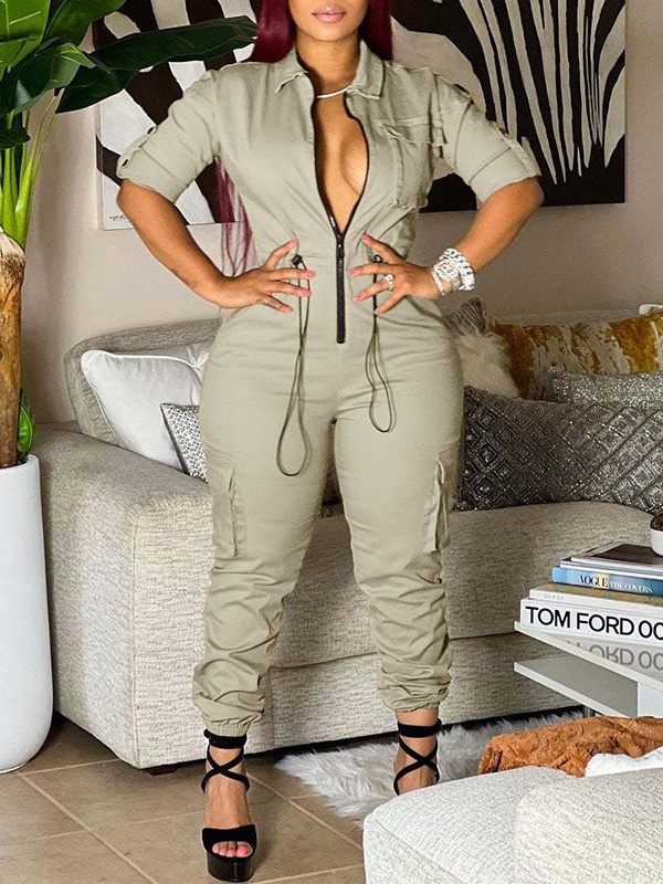Gorgeousladie Zip-Front Cargo Jumpsuit