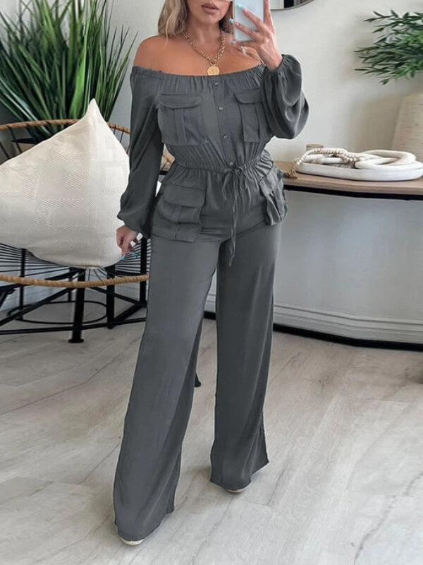 Gorgeousladie Off-Shoulder Drawstring Jumpsuit