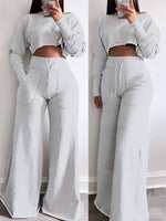 Raw-cut Sweatshirt & Wide-Leg Pants Set