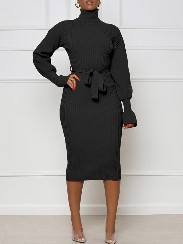 Gorgeousladie Turtleneck Tied Knit Dress