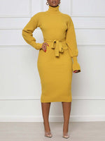 Gorgeousladie Turtleneck Tied Knit Dress
