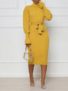 Gorgeousladie Turtleneck Tied Knit Dress
