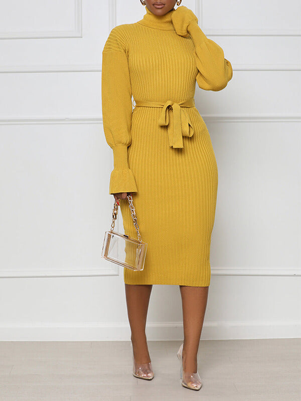 Gorgeousladie Turtleneck Tied Knit Dress