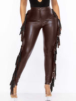 Gorgeousladie Fringe-Combo Faux-Leather Pants