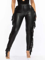 Gorgeousladie Fringe-Combo Faux-Leather Pants