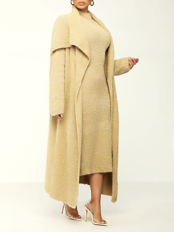 Gorgeousladie Fuzzy Cardigan & Dress Set
