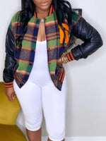 Gorgeousladie Faux-Leather Combo Plaid Bomber Jacket