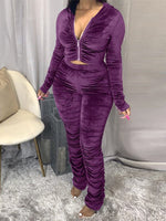 Gorgeousladie Velvet Ruched Hoodie & Pants Set