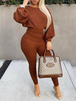 Gorgeousladie Knit Batwing-Sleeve Top & Pants Set