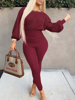 Gorgeousladie Knit Batwing-Sleeve Top & Pants Set