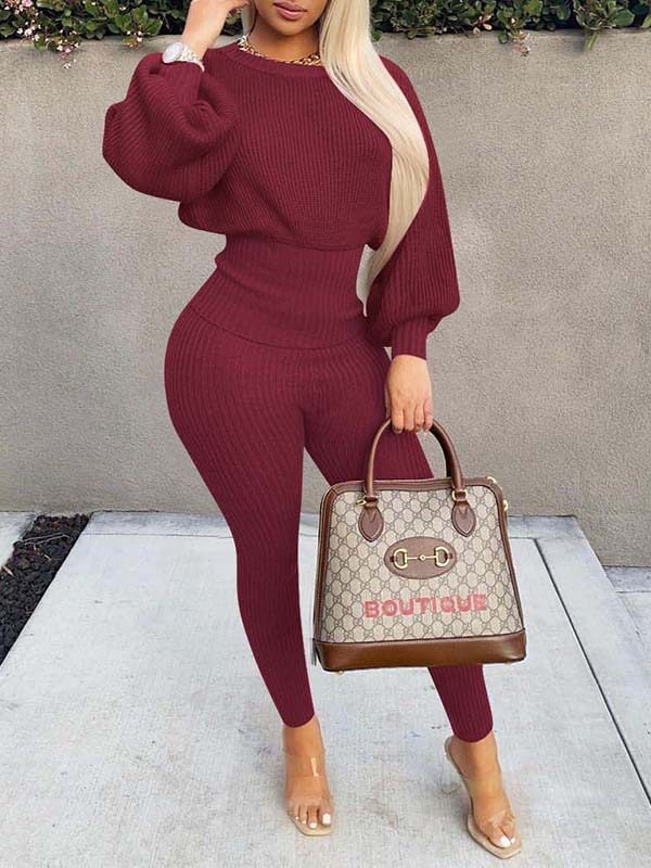 Gorgeousladie Knit Batwing-Sleeve Top & Pants Set