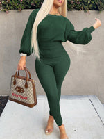 Gorgeousladie Knit Batwing-Sleeve Top & Pants Set