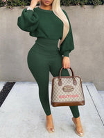 Gorgeousladie Knit Batwing-Sleeve Top & Pants Set