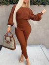 Gorgeousladie Knit Batwing-Sleeve Top & Pants Set