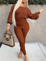 Gorgeousladie Knit Batwing-Sleeve Top & Pants Set