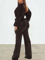 Gorgeousladie Sequin V-Neck Tied Jumpsuit