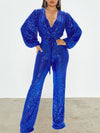 Gorgeousladie Sequin V-Neck Tied Jumpsuit