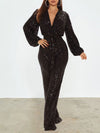 Gorgeousladie Sequin V-Neck Tied Jumpsuit
