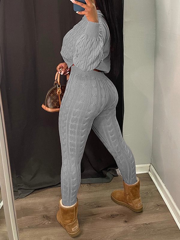 Gorgeousladie Knit Zip Hoodie & Pants Set