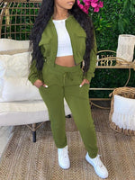 Gorgeousladie Solid Bomber Jacket & Jogger Pants Set