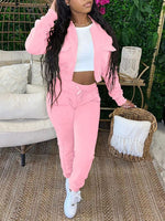 Gorgeousladie Solid Bomber Jacket & Jogger Pants Set