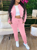 Gorgeousladie Solid Bomber Jacket & Jogger Pants Set