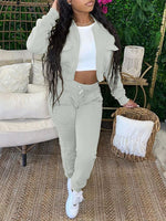 Gorgeousladie Solid Bomber Jacket & Jogger Pants Set