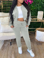 Gorgeousladie Solid Bomber Jacket & Jogger Pants Set