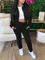 Gorgeousladie Solid Bomber Jacket & Jogger Pants Set