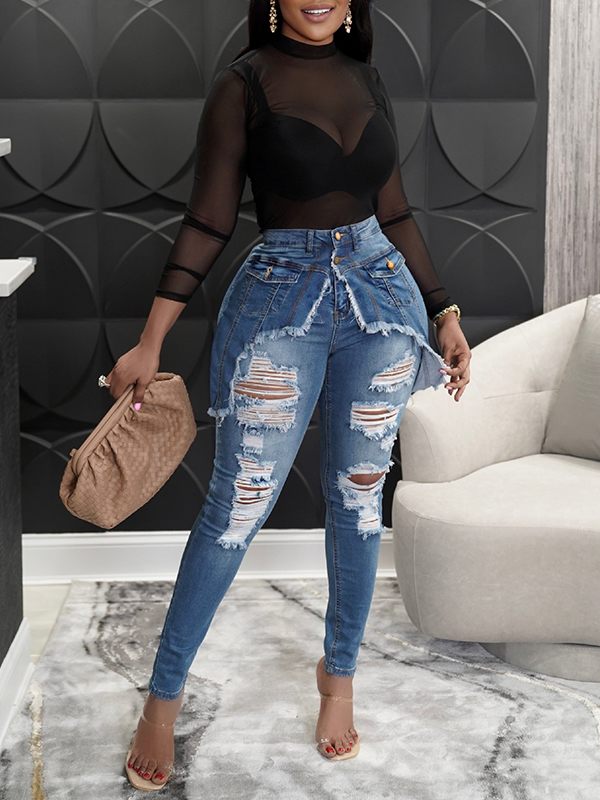 Gorgeousladie Ripped Fringe Jeans