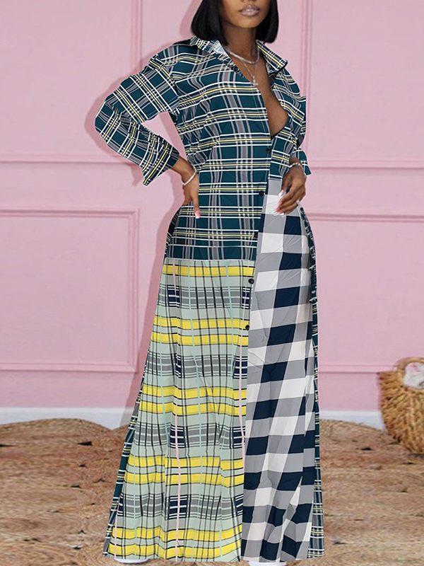 Gorgeousladie Plaid Combo Shirt Dress