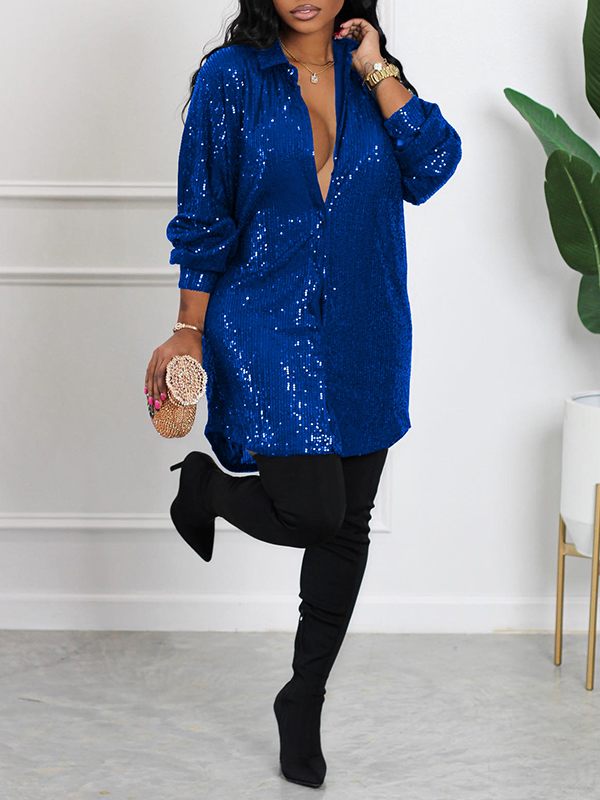 Gorgeousladie Sequin Shirt Dress