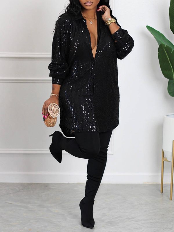 Gorgeousladie Sequin Shirt Dress