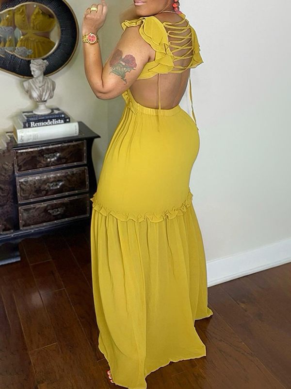 Gorgeousladie Frilled V-Neck Maxi Dress