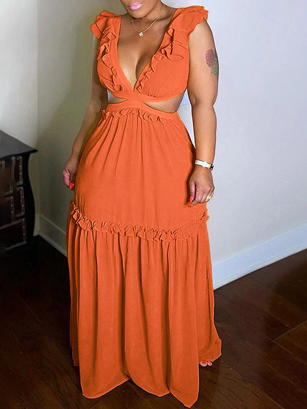 Gorgeousladie Frilled V-Neck Maxi Dress