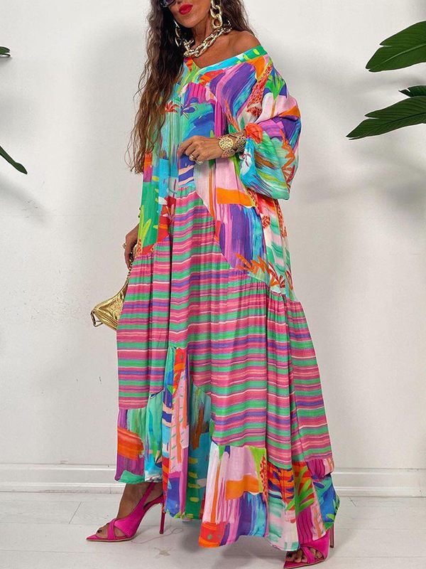 Gorgeousladie Printed V-Neck Ruffle Dress