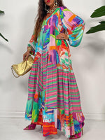 Gorgeousladie Printed V-Neck Ruffle Dress