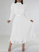 Gorgeousladie Puff-Sleeve Top & Pleated Skirt Set
